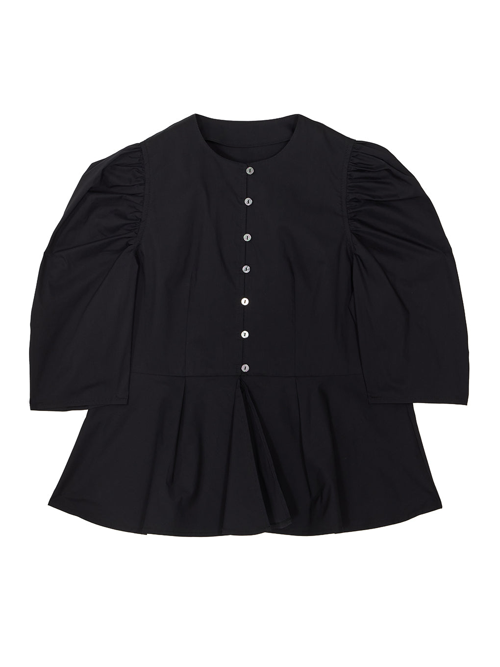 GATHERED PUFF SLEEVE PEPLUM BLOUSE