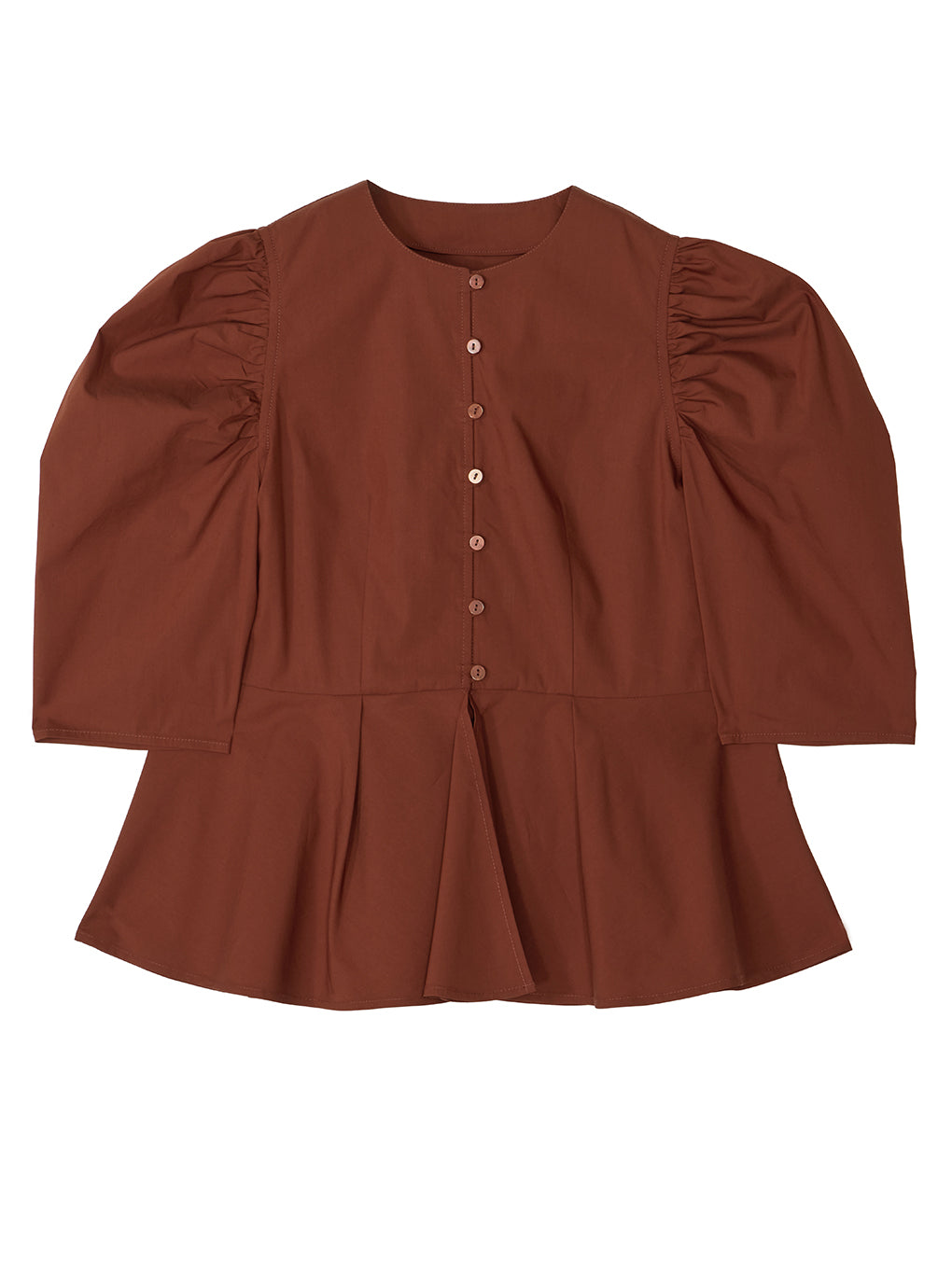 GATHERED PUFF SLEEVE PEPLUM BLOUSE