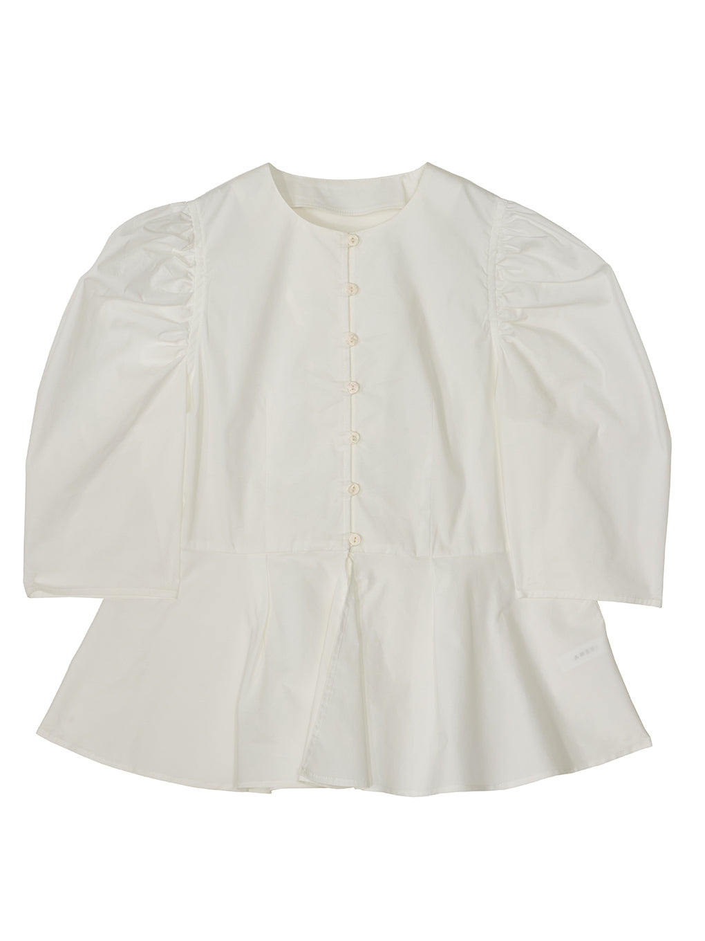 GATHERED PUFF SLEEVE PEPLUM BLOUSE