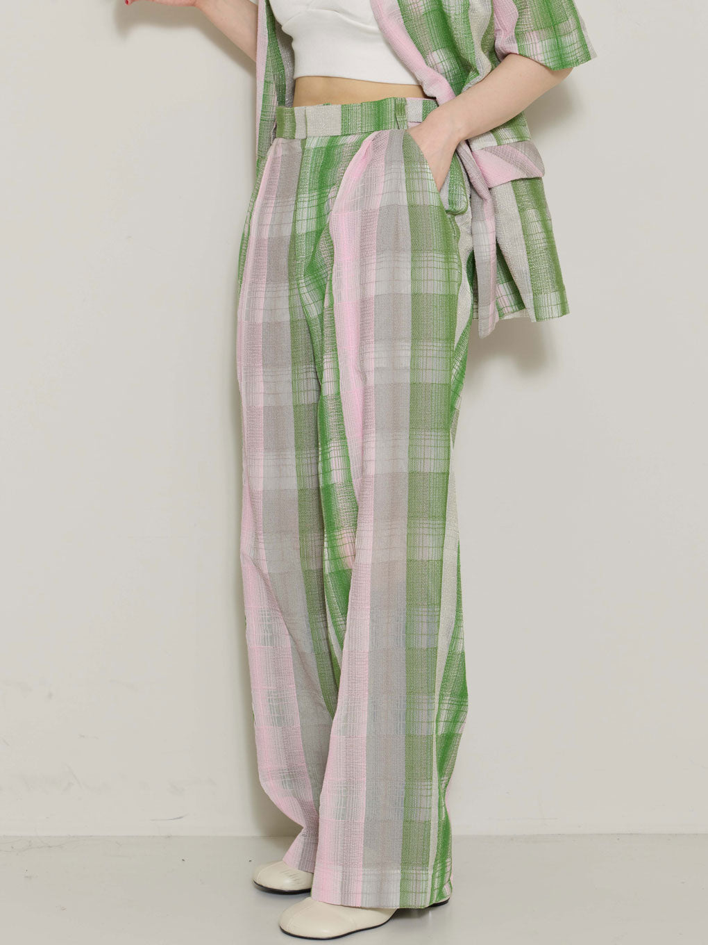 CHECK EMBROIDERY STRAIGHT PANTS