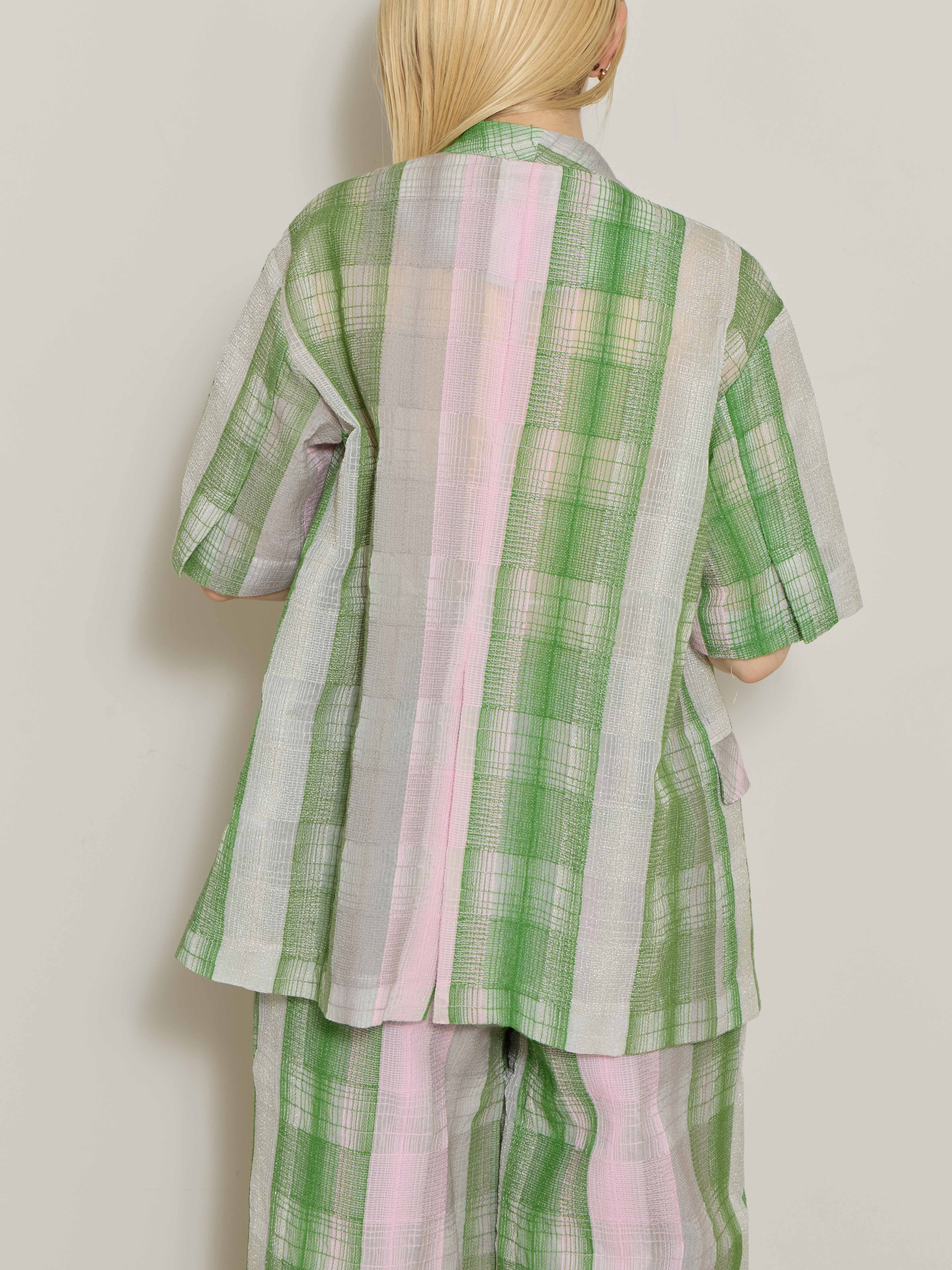 CHECK EMBROIDERY NO COLLAR JACKET