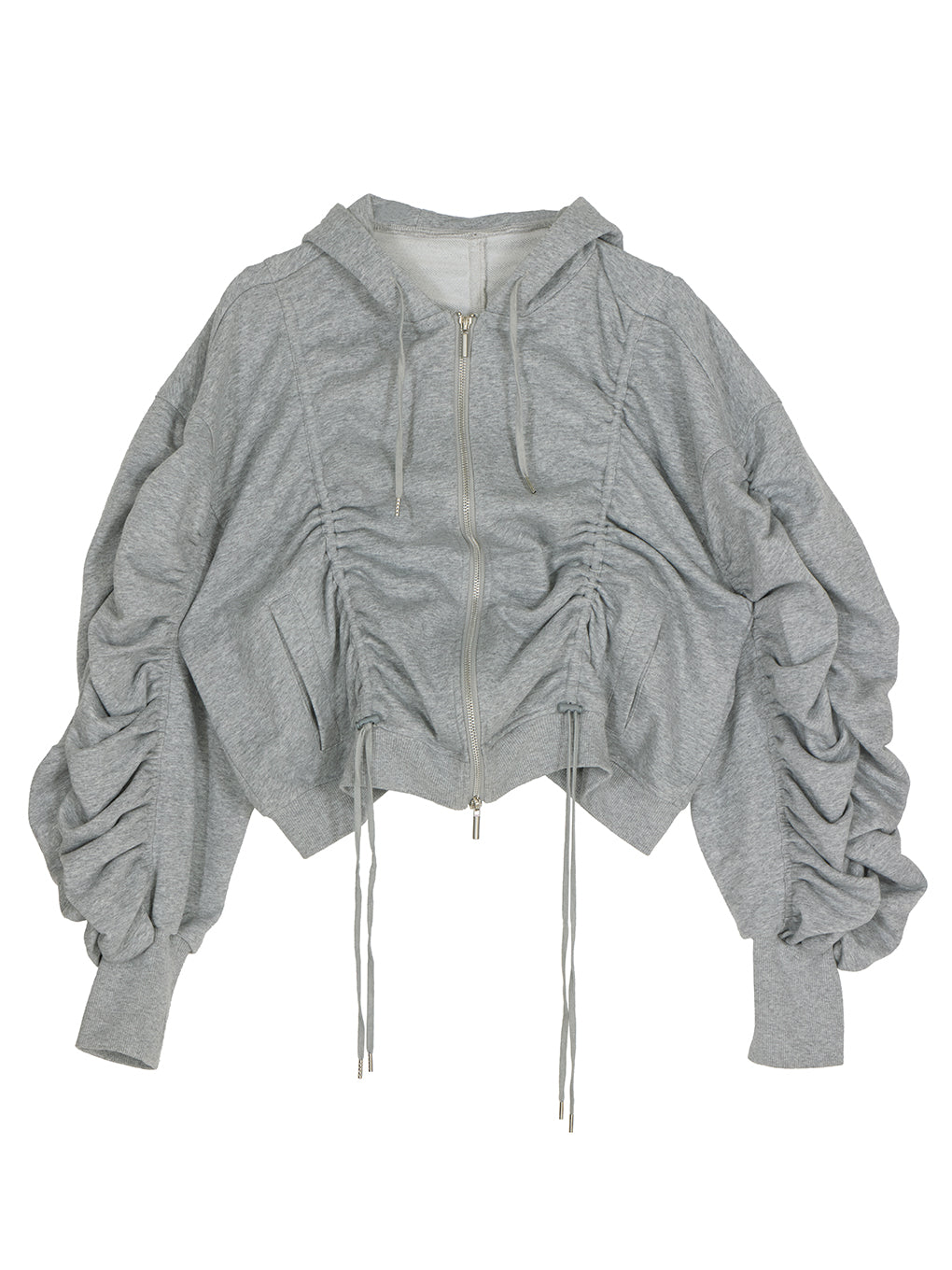 VOLUME GATHERED ZIP UP HOODIE
