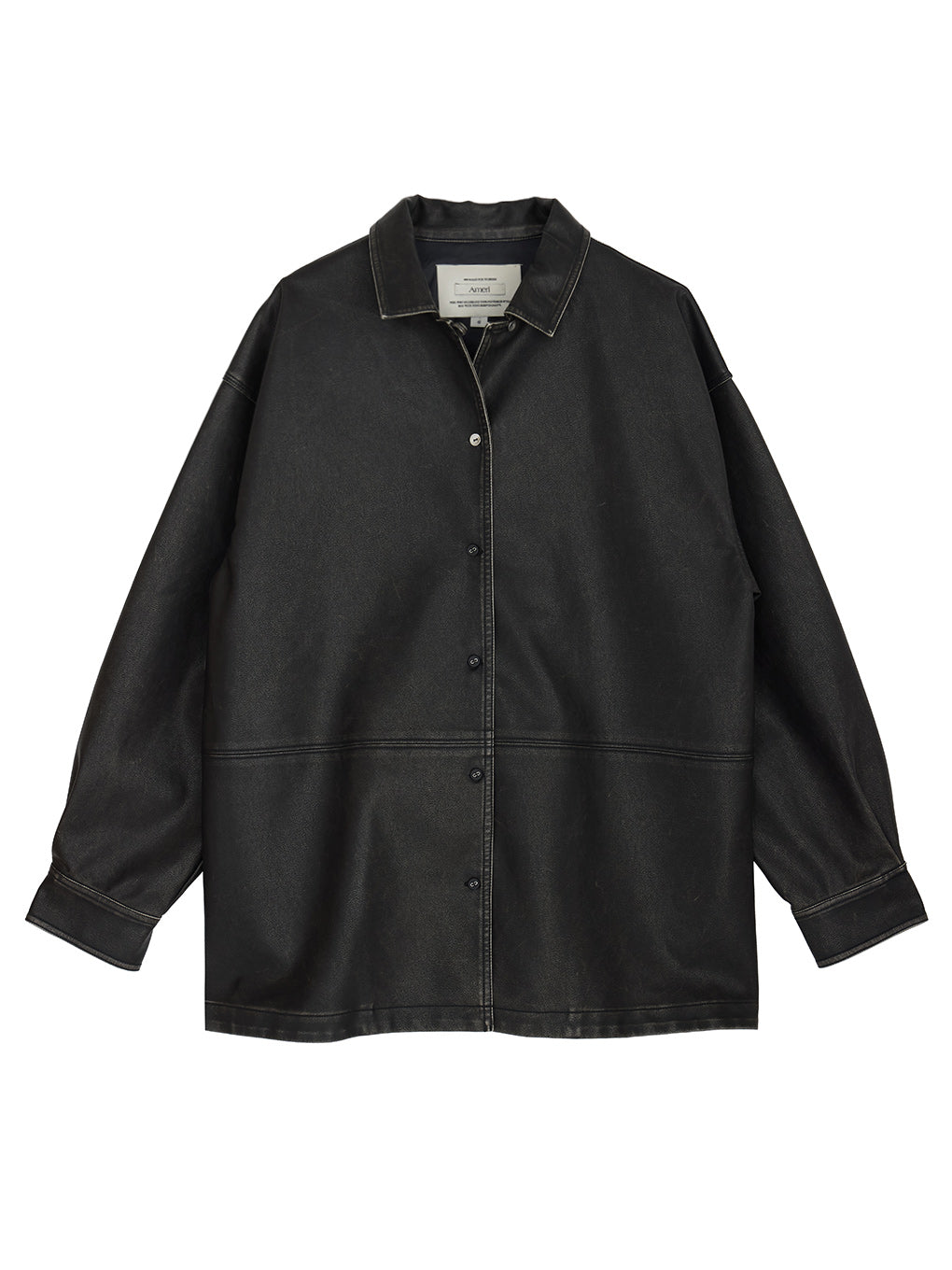 PINTUCK SYNTHETIC LEATHER SHIRT