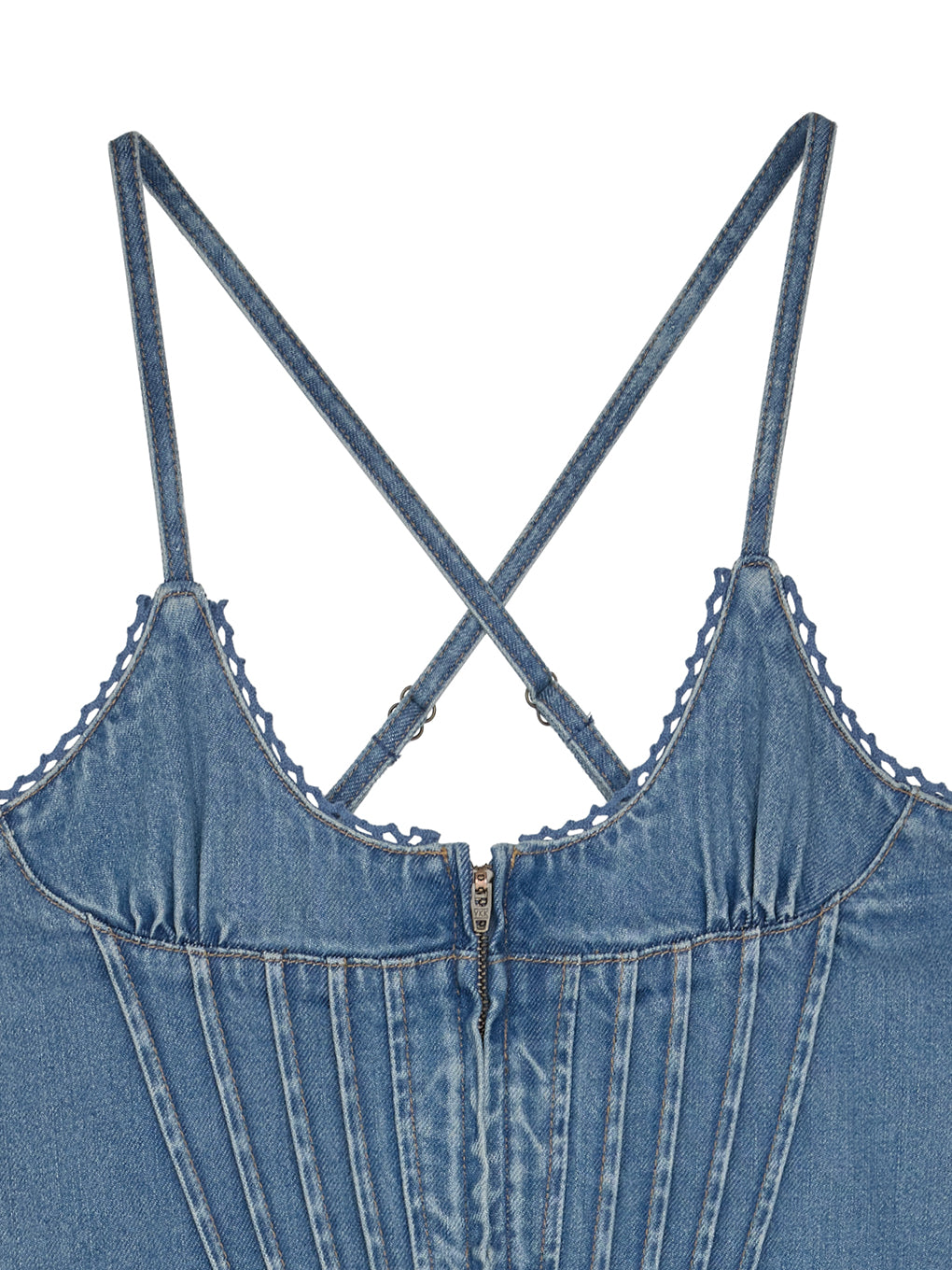 BACK CROSS DENIM ROMPERS