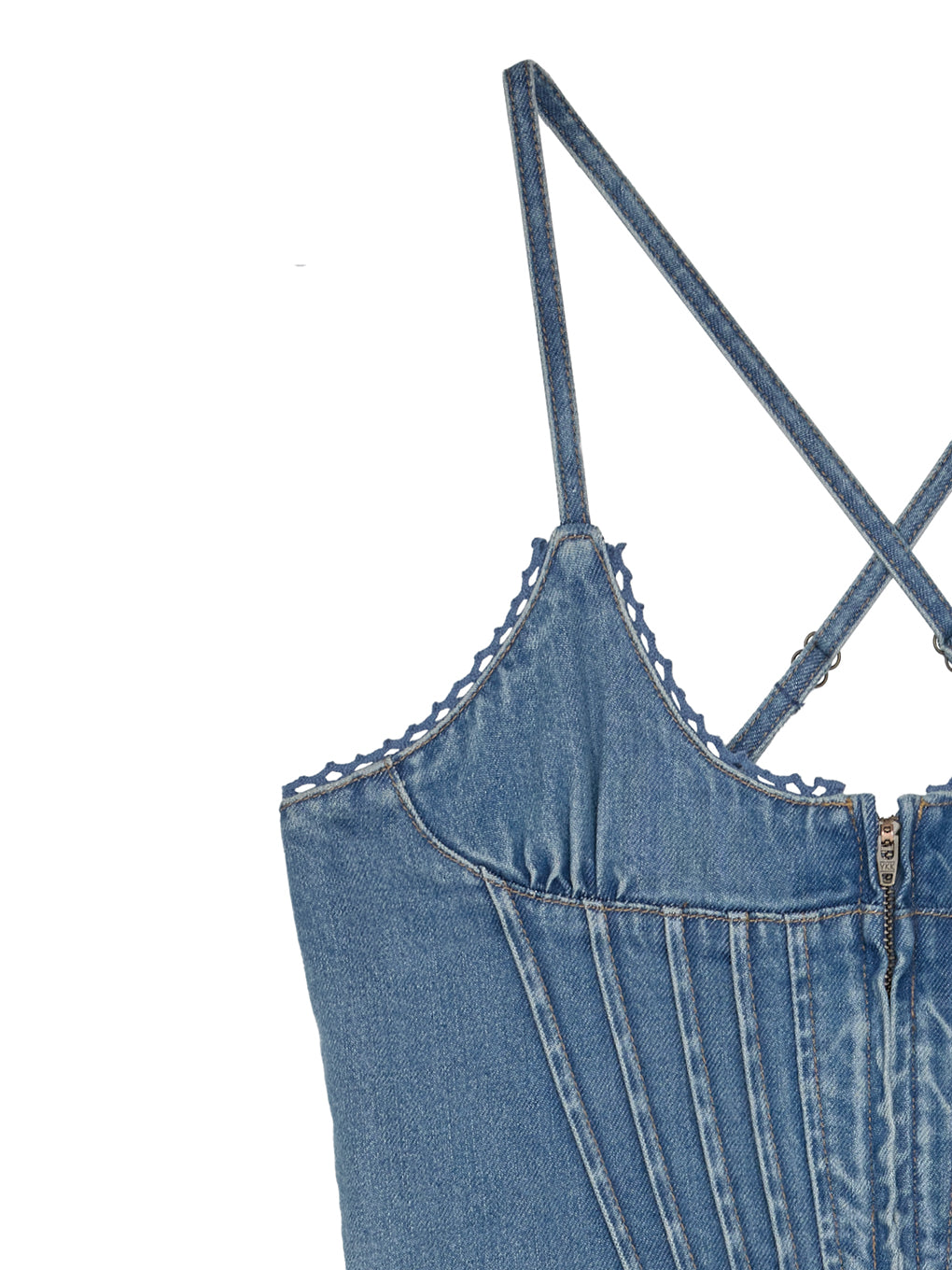 BACK CROSS DENIM ROMPERS