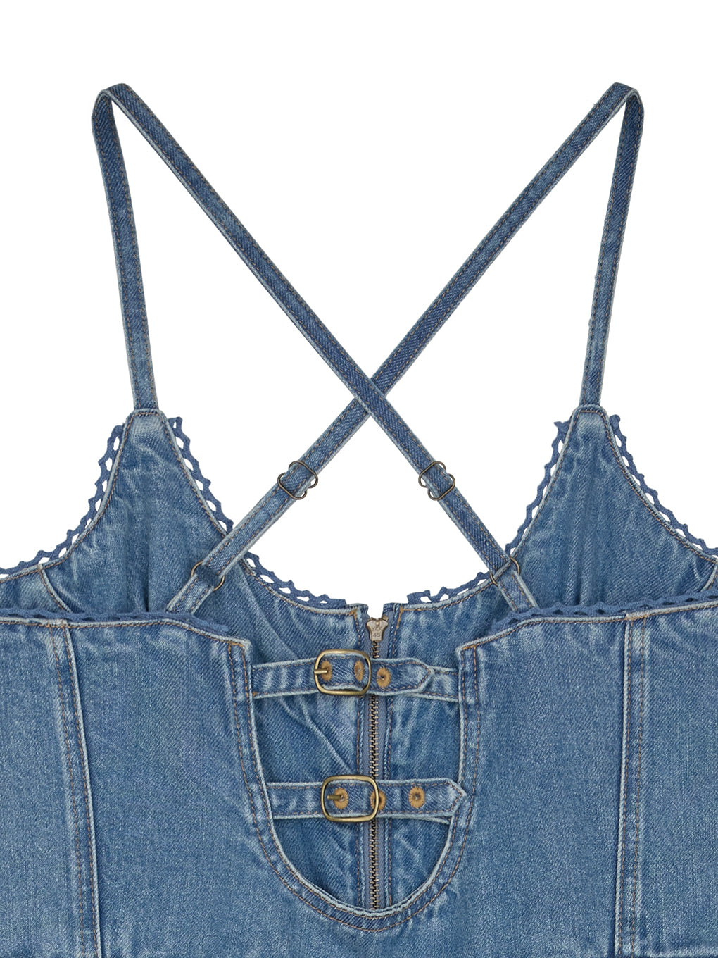 BACK CROSS DENIM ROMPERS