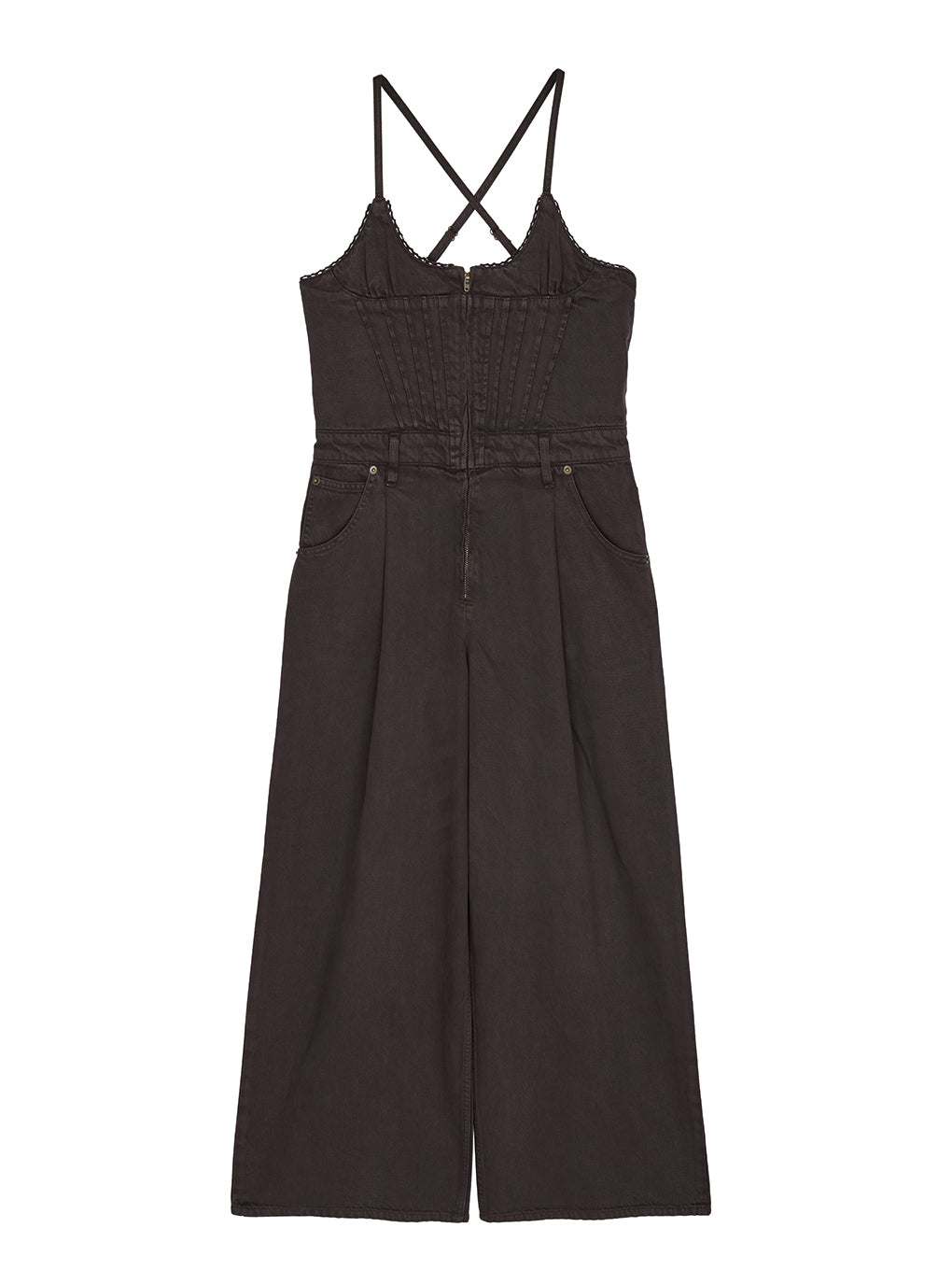 BACK CROSS DENIM ROMPERS