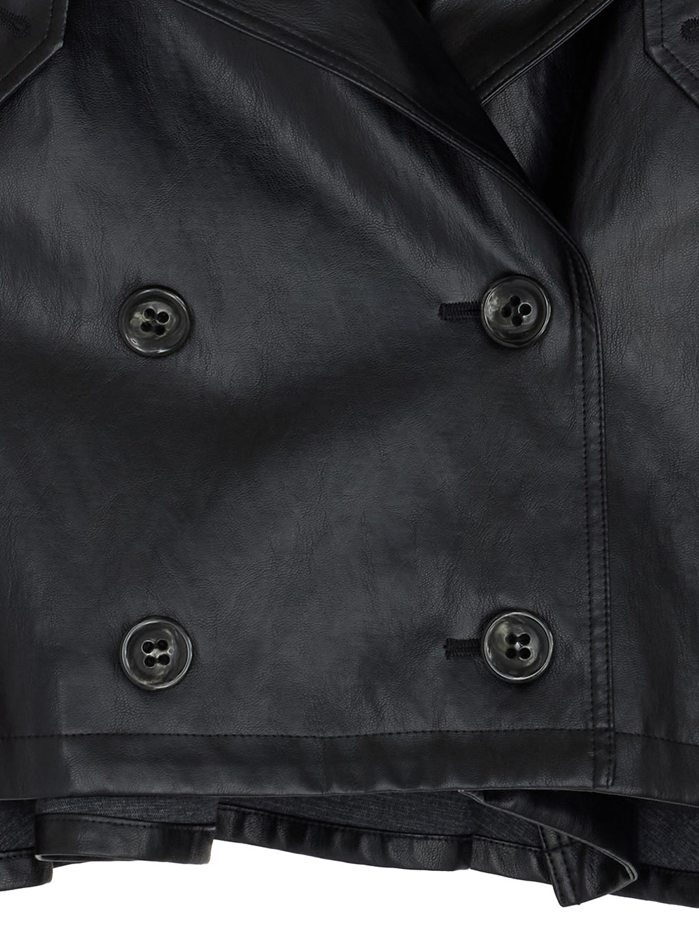 DRAWSTRING YOKE SYNTHETIC LEATHER SHORT COAT