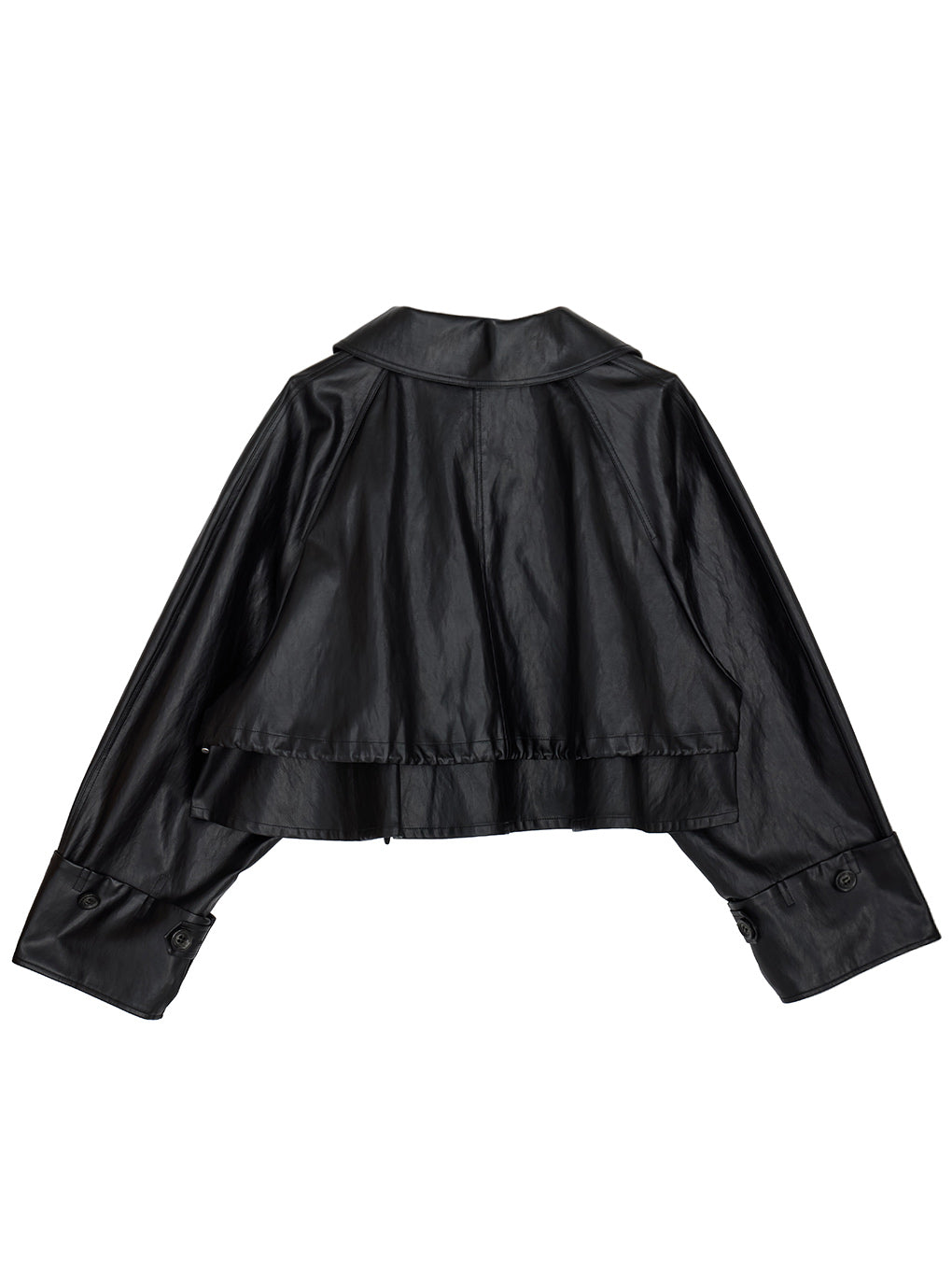 DRAWSTRING YOKE SYNTHETIC LEATHER SHORT COAT