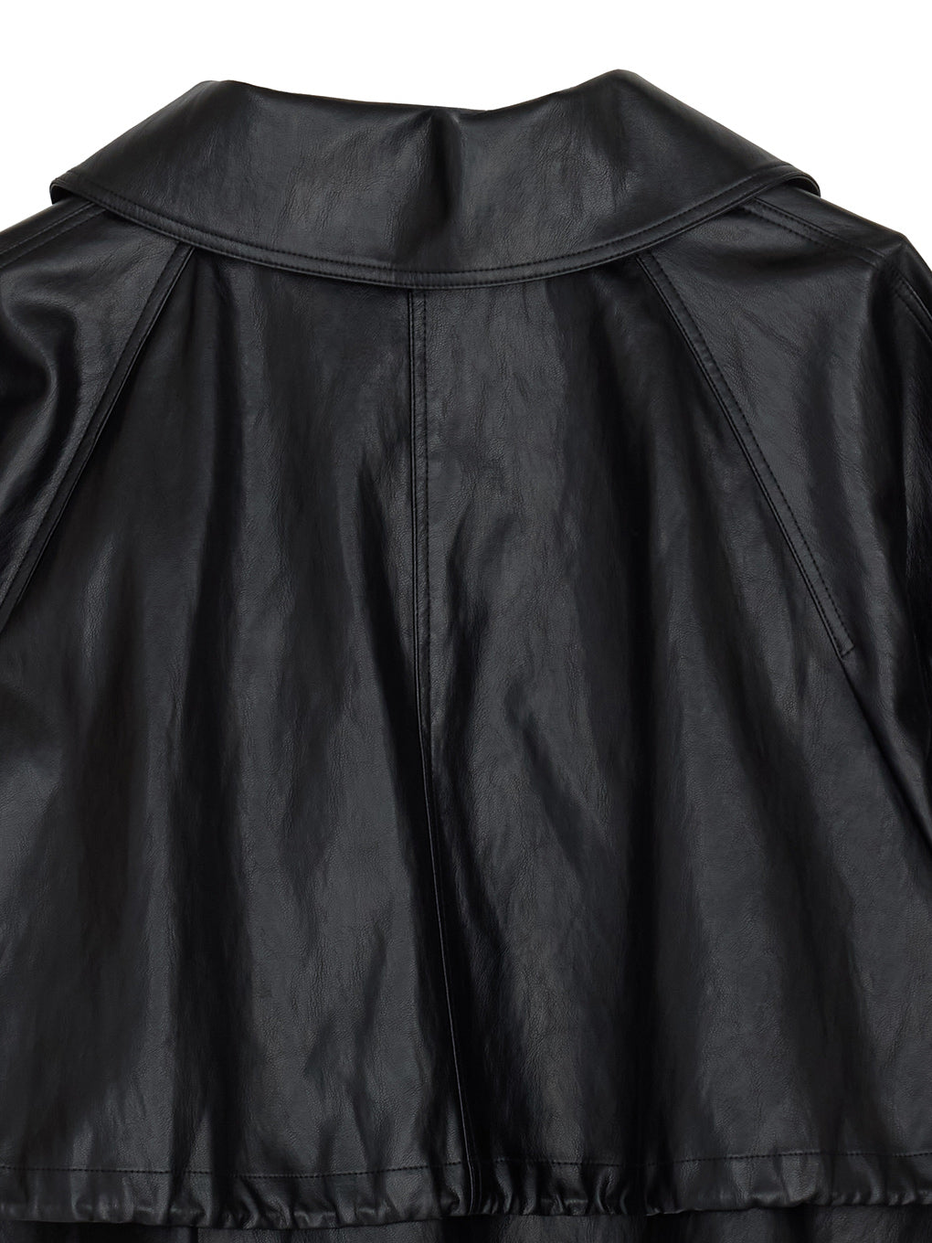 DRAWSTRING YOKE SYNTHETIC LEATHER SHORT COAT