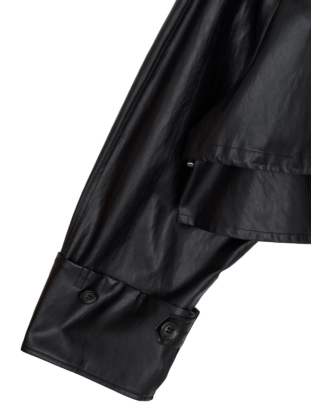 DRAWSTRING YOKE SYNTHETIC LEATHER SHORT COAT