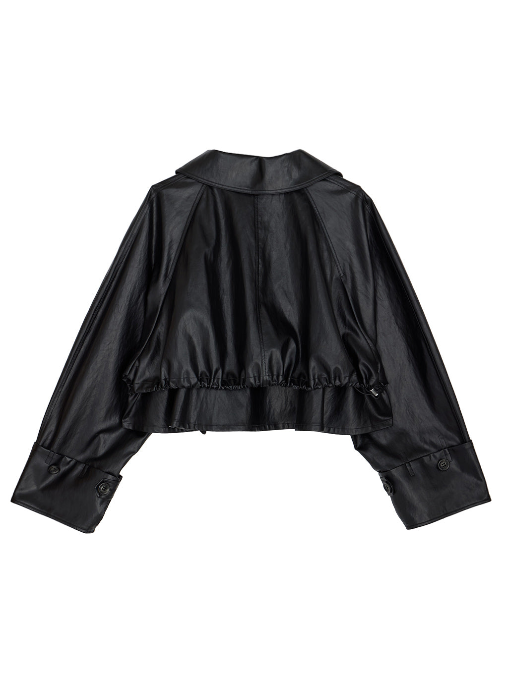 DRAWSTRING YOKE SYNTHETIC LEATHER SHORT COAT