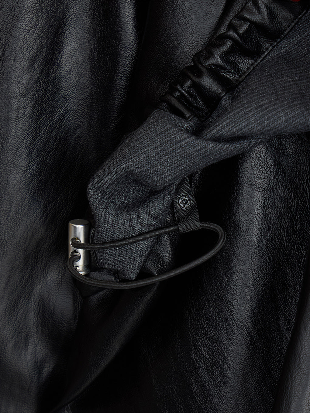 DRAWSTRING YOKE SYNTHETIC LEATHER SHORT COAT