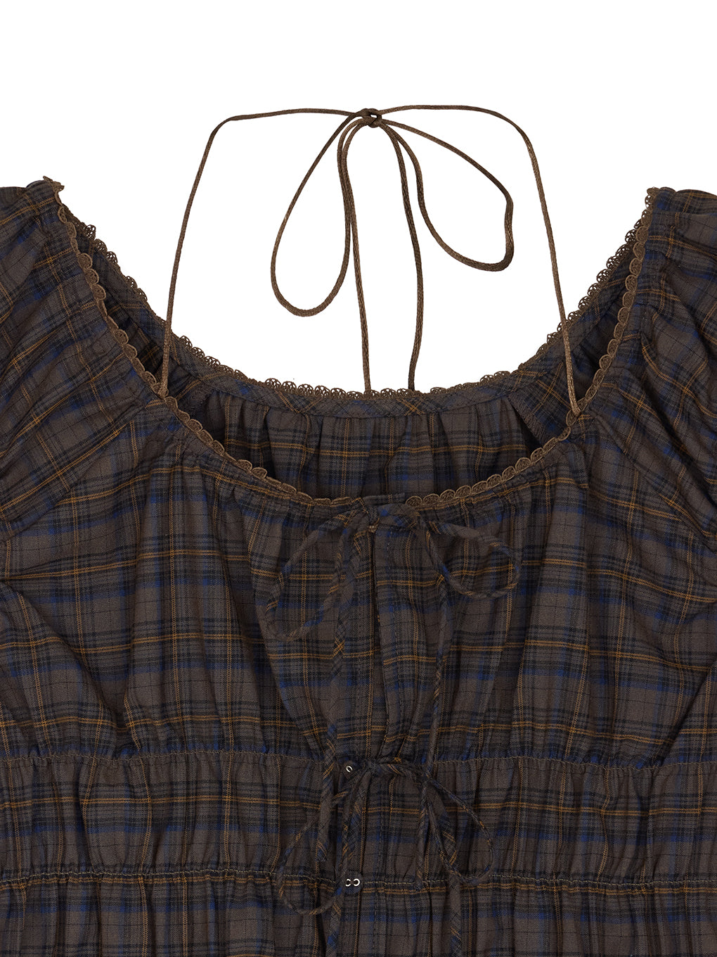CHECK SHIRRING RIBBON TOPS
