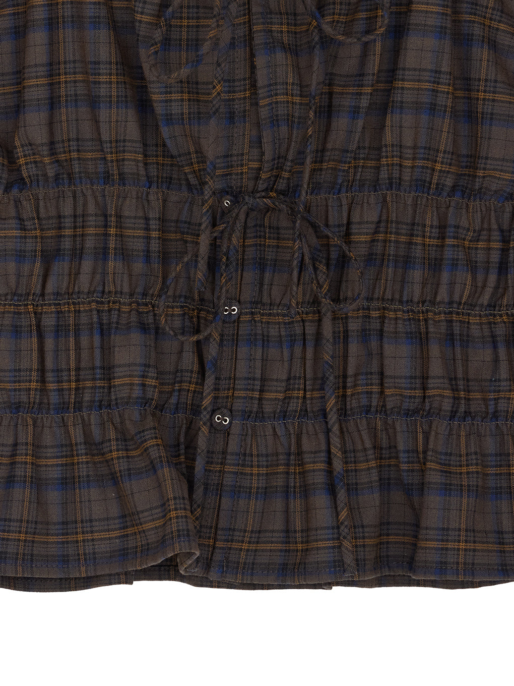 CHECK SHIRRING RIBBON TOPS