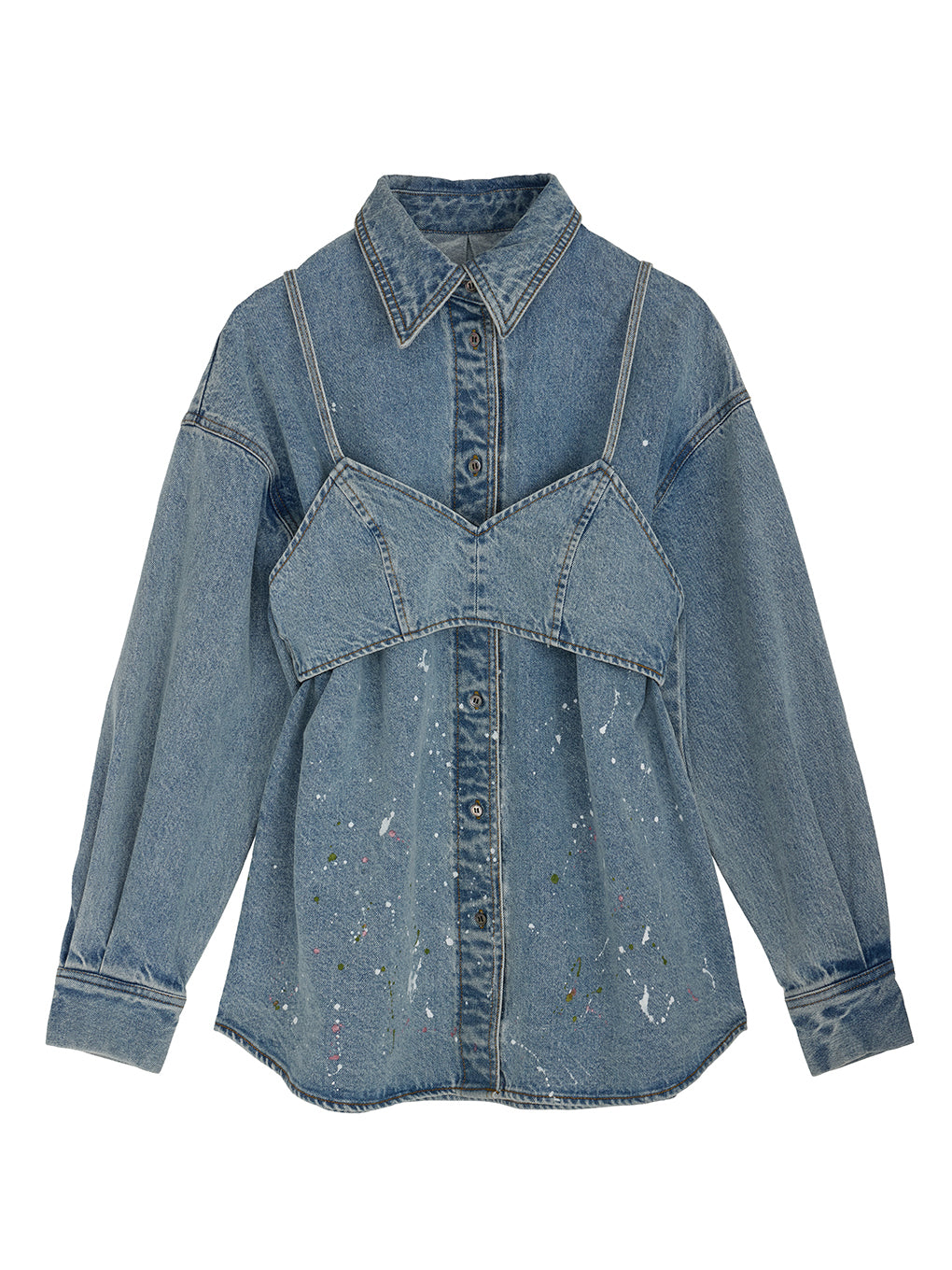 BUSTIER SET OVER DENIM PAINT SHIRT