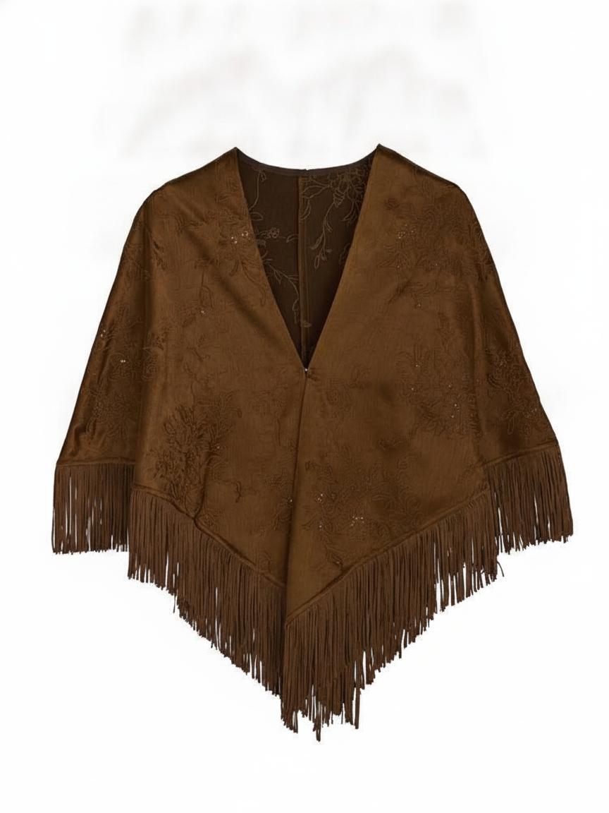 SEQUIN EMBROIDERY SATIN PONCHO