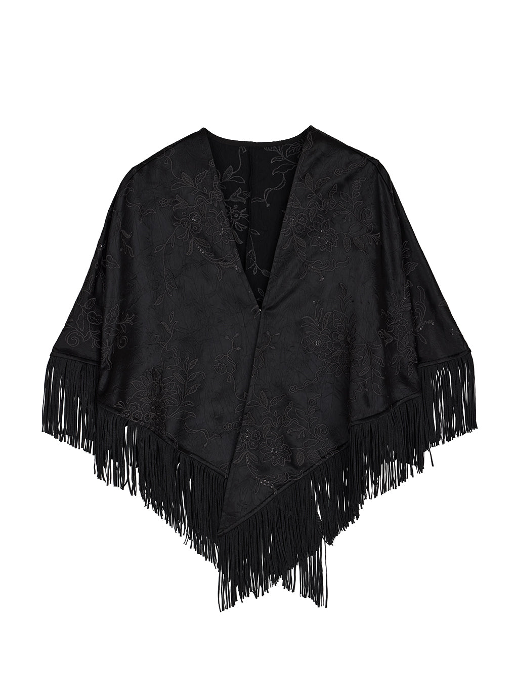 SEQUIN EMBROIDERY SATIN PONCHO