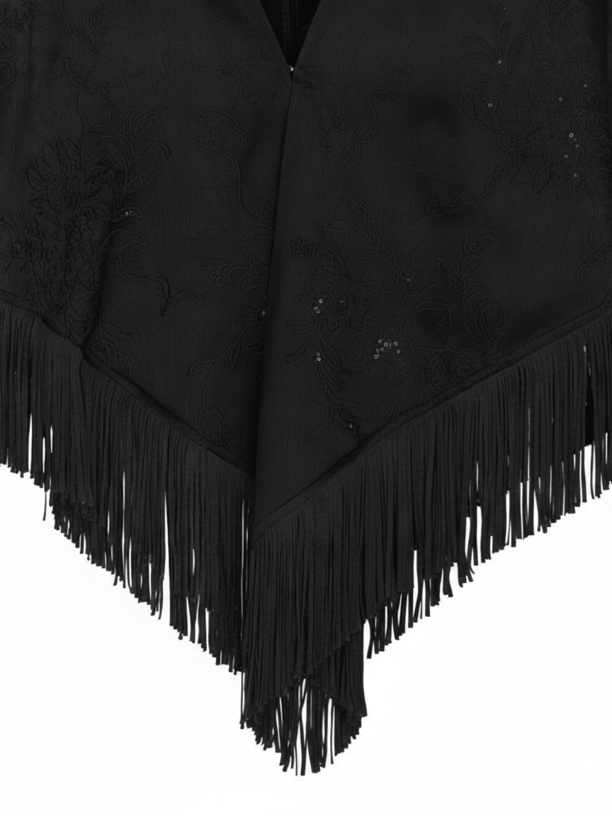 SEQUIN EMBROIDERY SATIN PONCHO