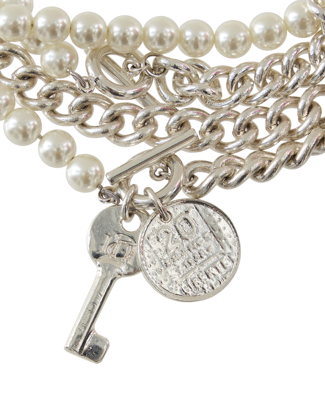 3WAY MOTIF FAKE PEARL CHAIN NECKLACE
