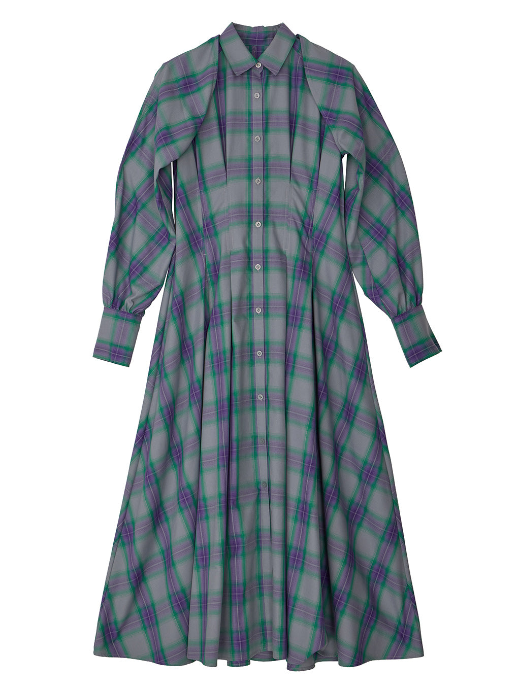 3WAY OMBRE CHECK FLARE DRESS