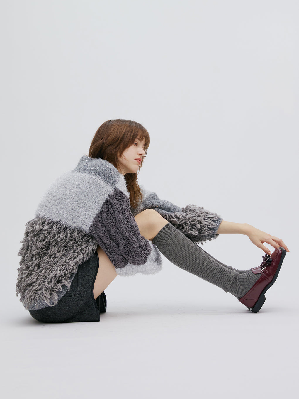 UND MIX YARN PATCHWORK KNIT CARDIGAN