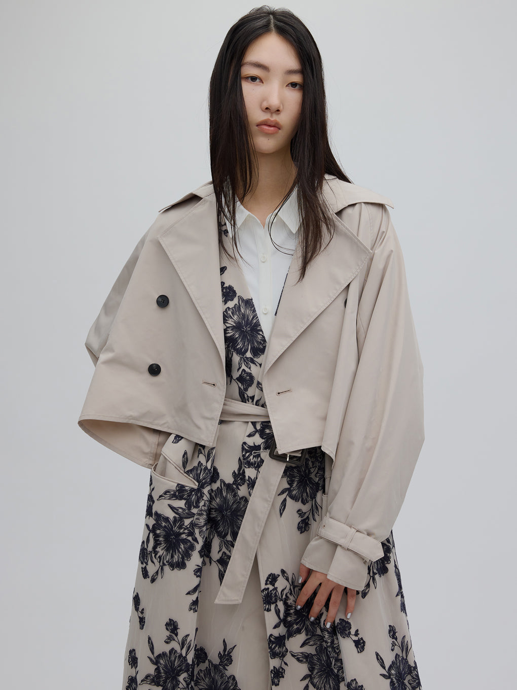 3WAY TULLE EMBROIDERY DOCKING TRENCH COAT