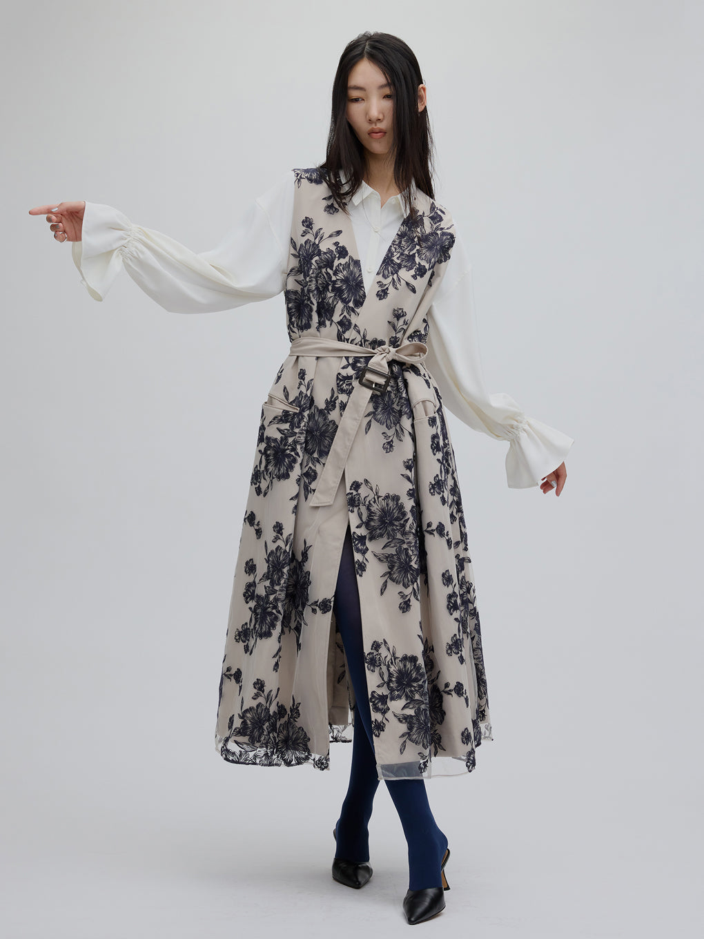 3WAY TULLE EMBROIDERY DOCKING TRENCH COAT