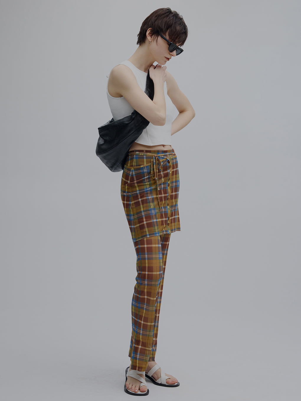 WRAP BELT SET CHECK PANTS