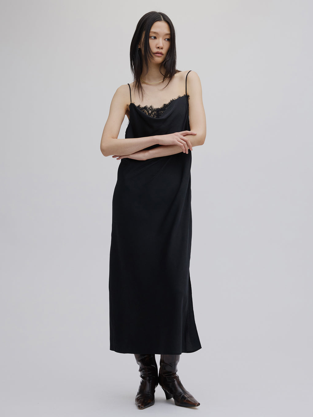 SHEER LAYERED SATIN DRESS