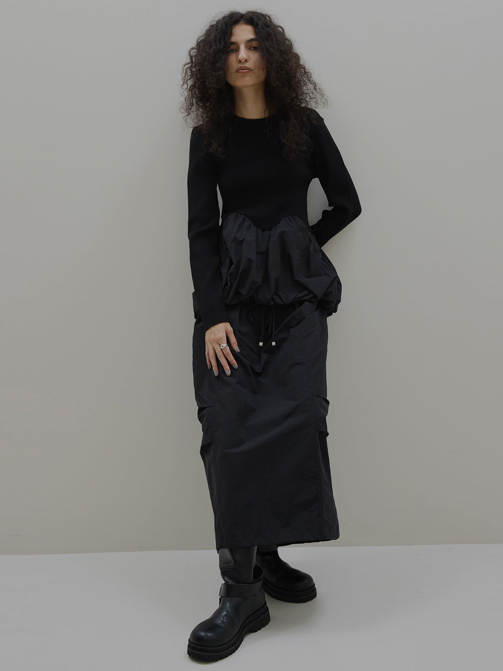 BALLOON DETAIL KNIT DOCKING DRESS