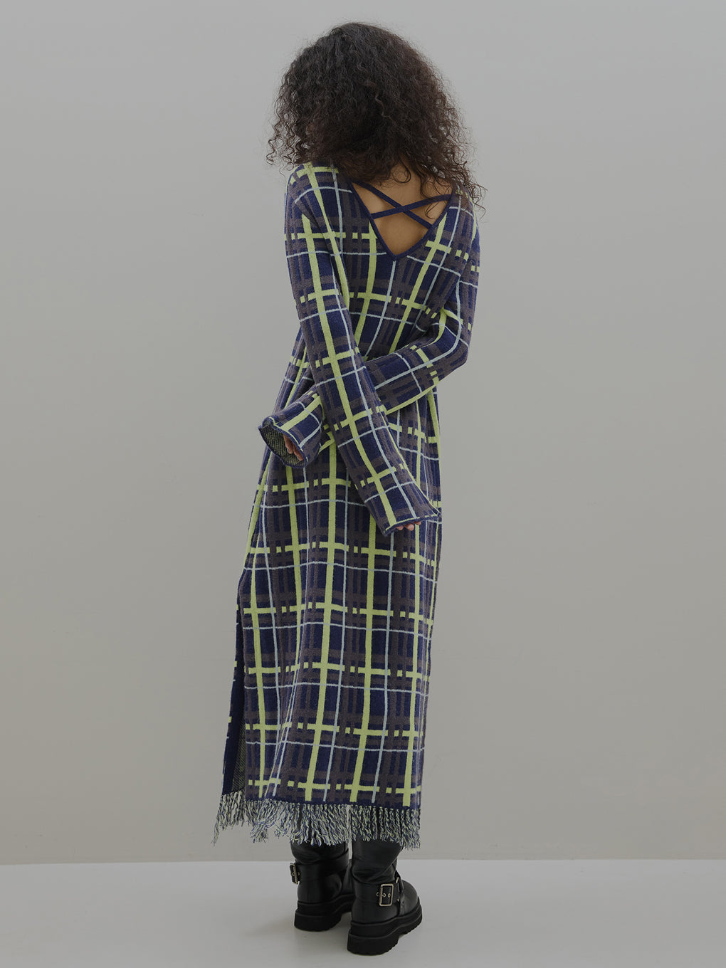 2WAY HANDWRITING CHECK KNIT DRESS