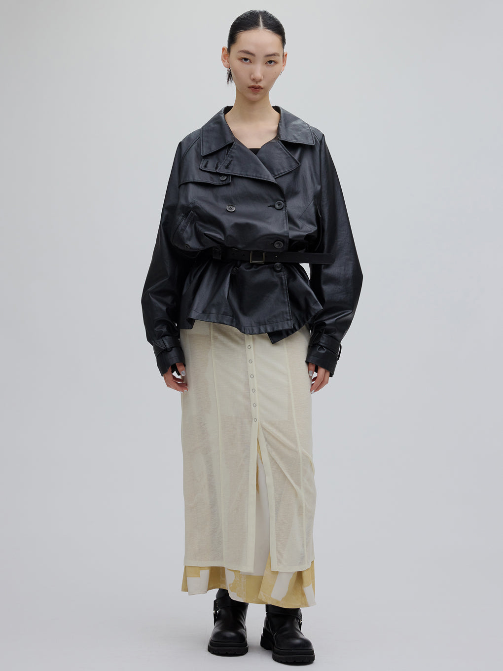 STRAIGHT SKIRT WITH SHEER RIB WAISTCLOTH