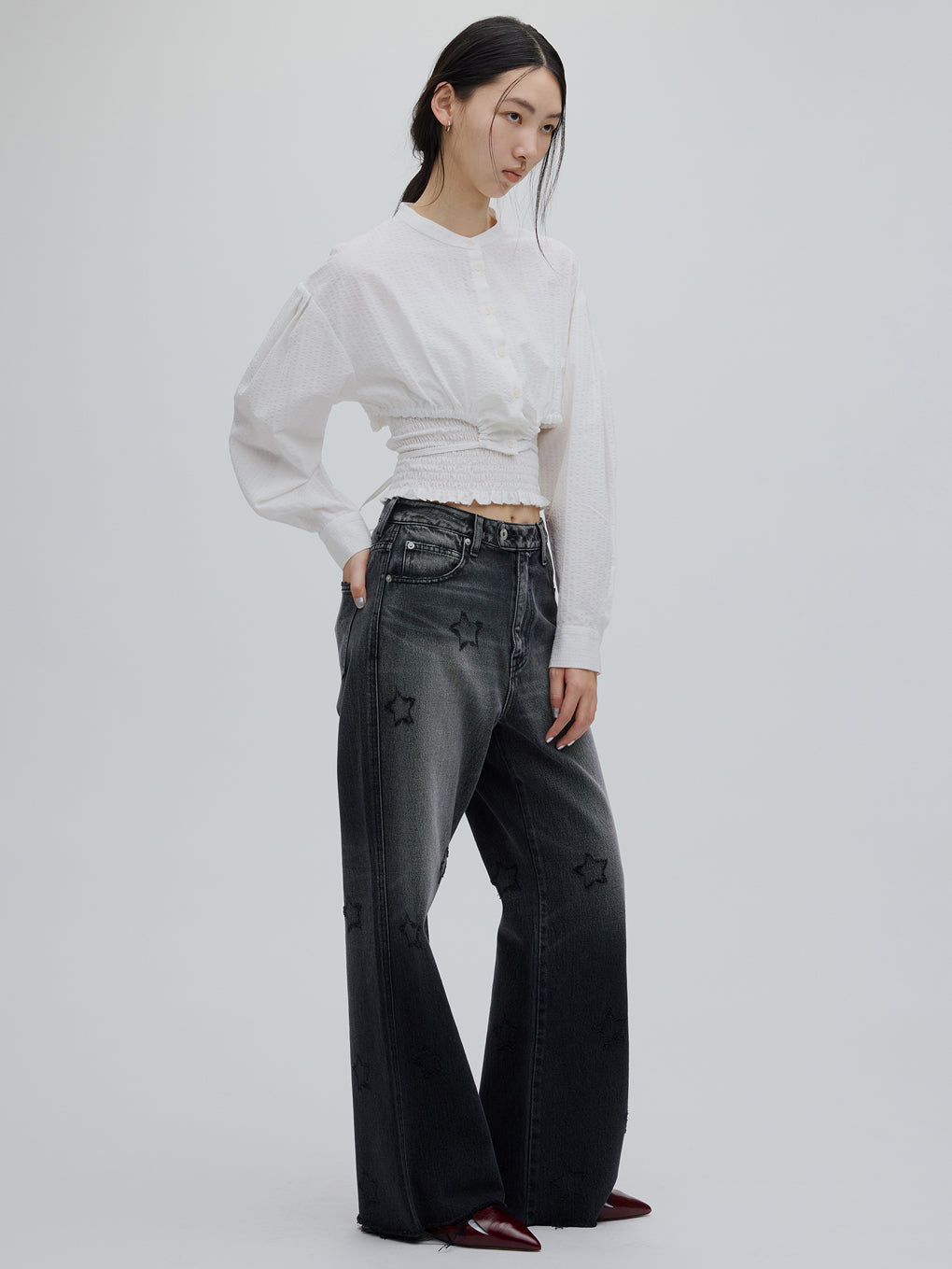 STAR LASER DESIGN DENIM PANTS