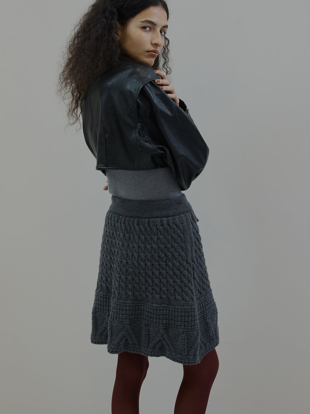 CABLE KNIT MINI SKIRT
