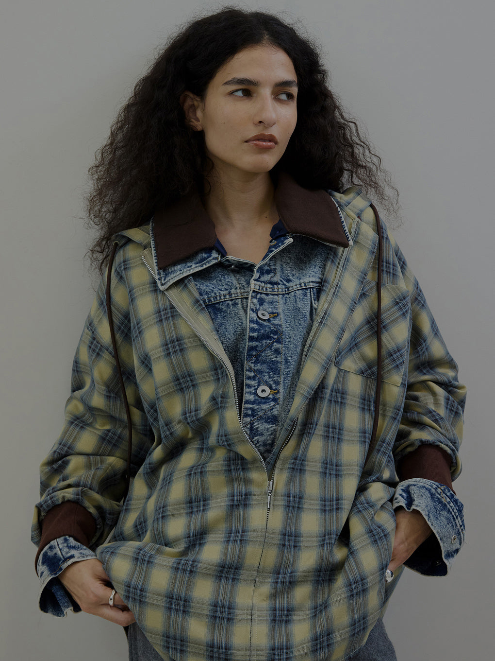 ZIP UP HOODIE CHECK SHIRT