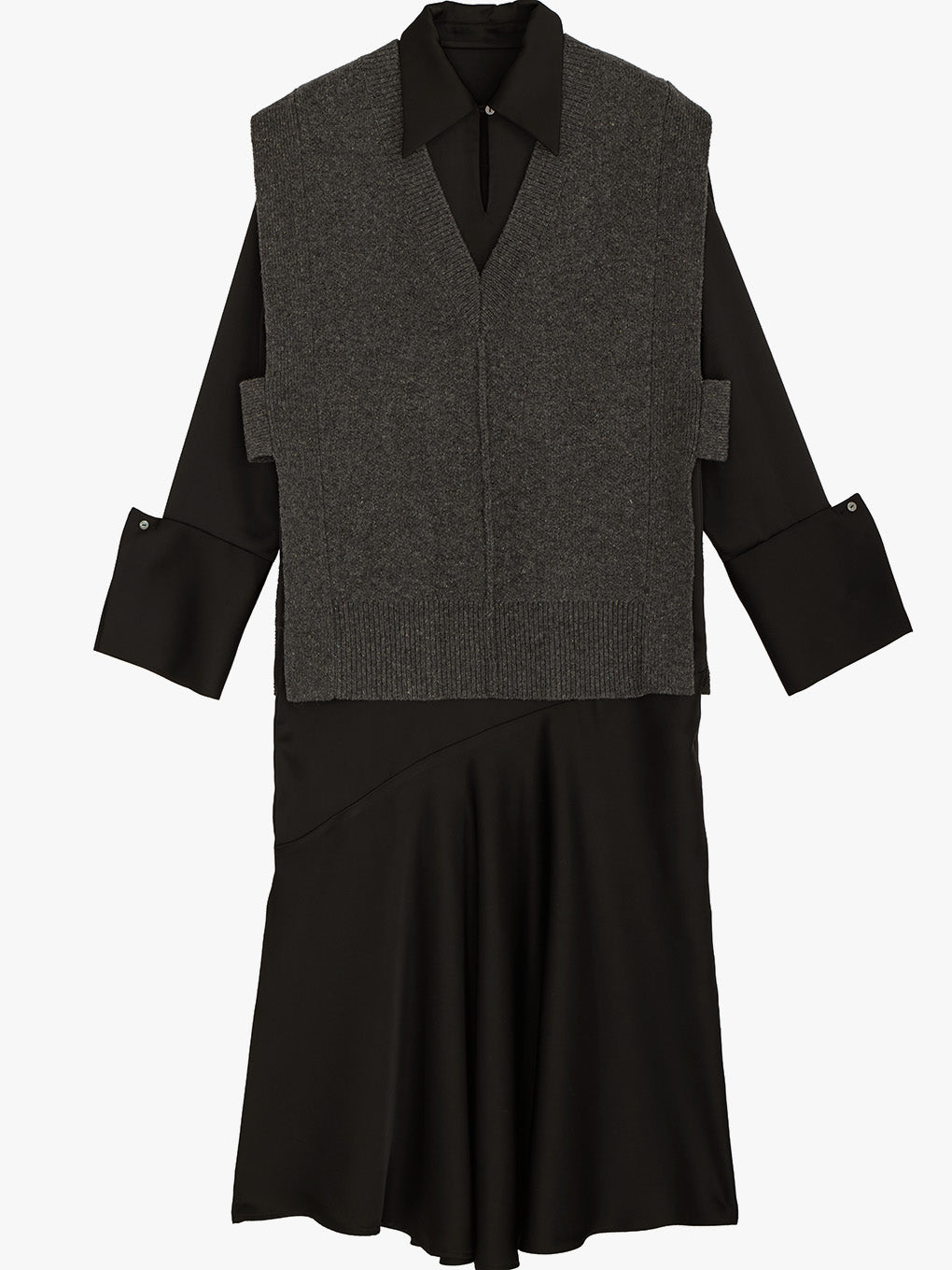 KNIT VEST SET SATIN DRESS