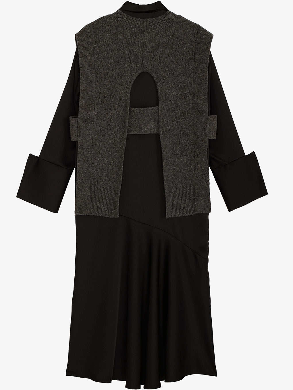 KNIT VEST SET SATIN DRESS