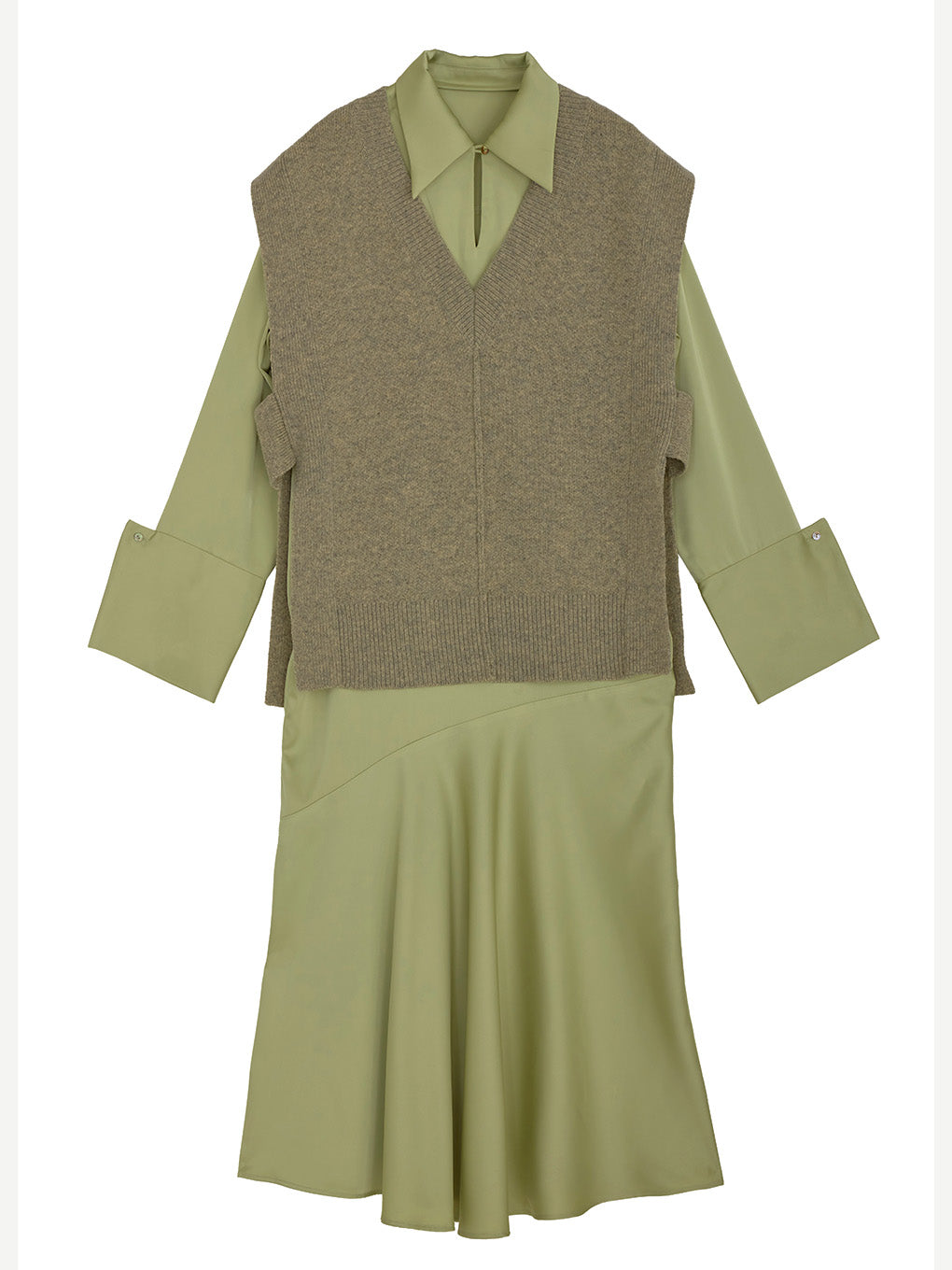 KNIT VEST SET SATIN DRESS