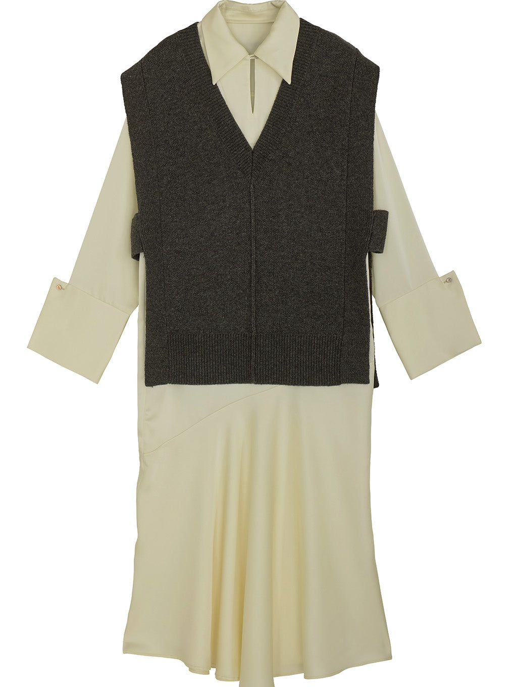 KNIT VEST SET SATIN DRESS