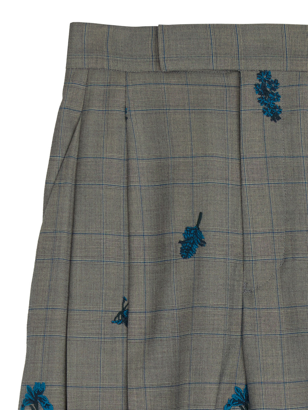 CHECK FLOWER PLEATS PANTS