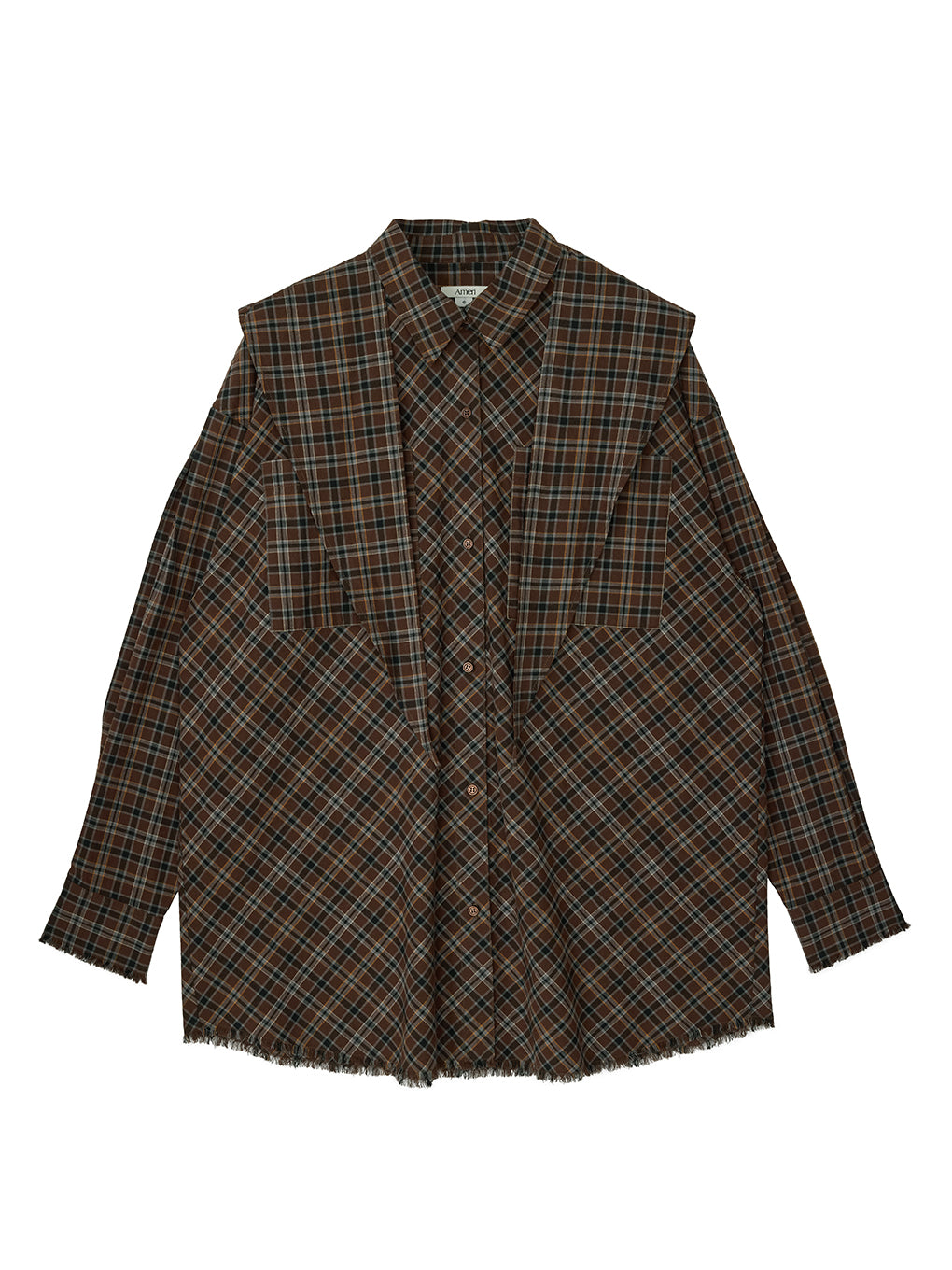 CHECK SCARF SET FRINGE SHIRT