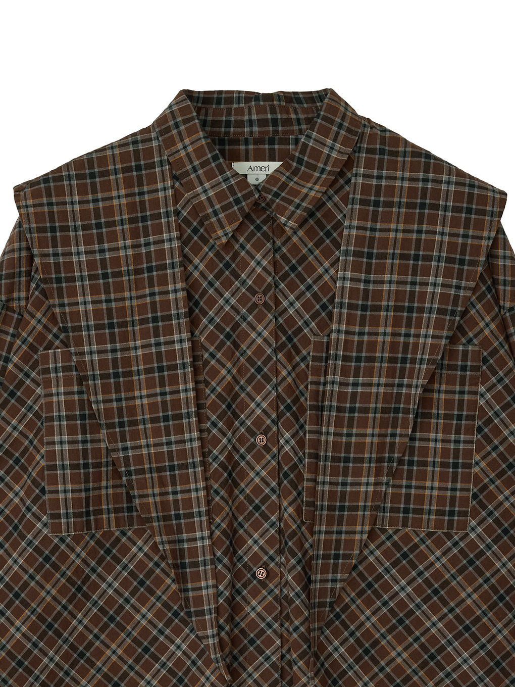 CHECK SCARF SET FRINGE SHIRT