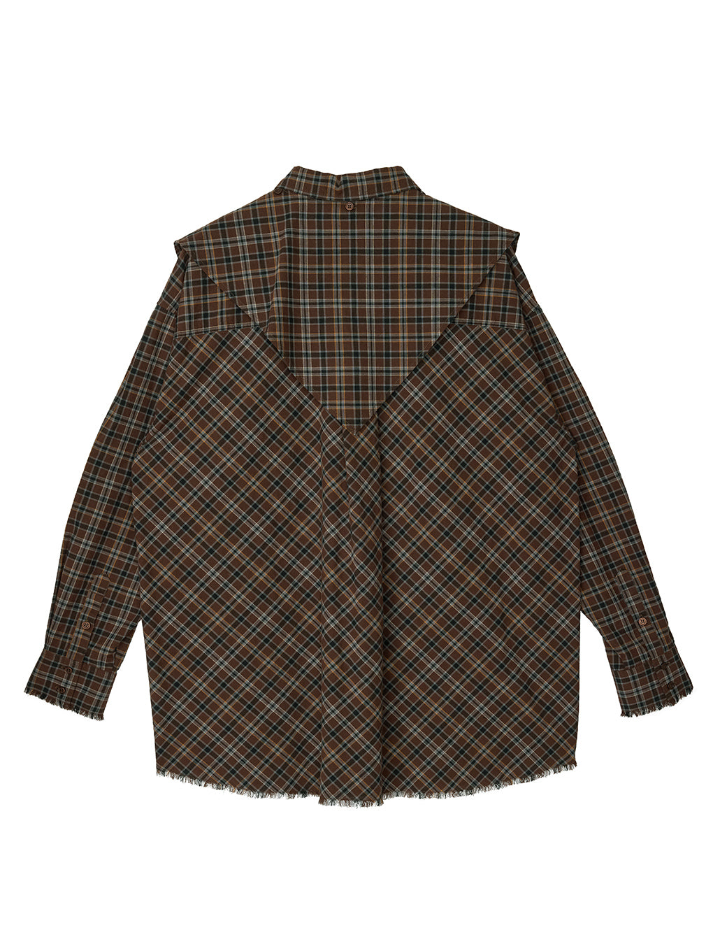CHECK SCARF SET FRINGE SHIRT