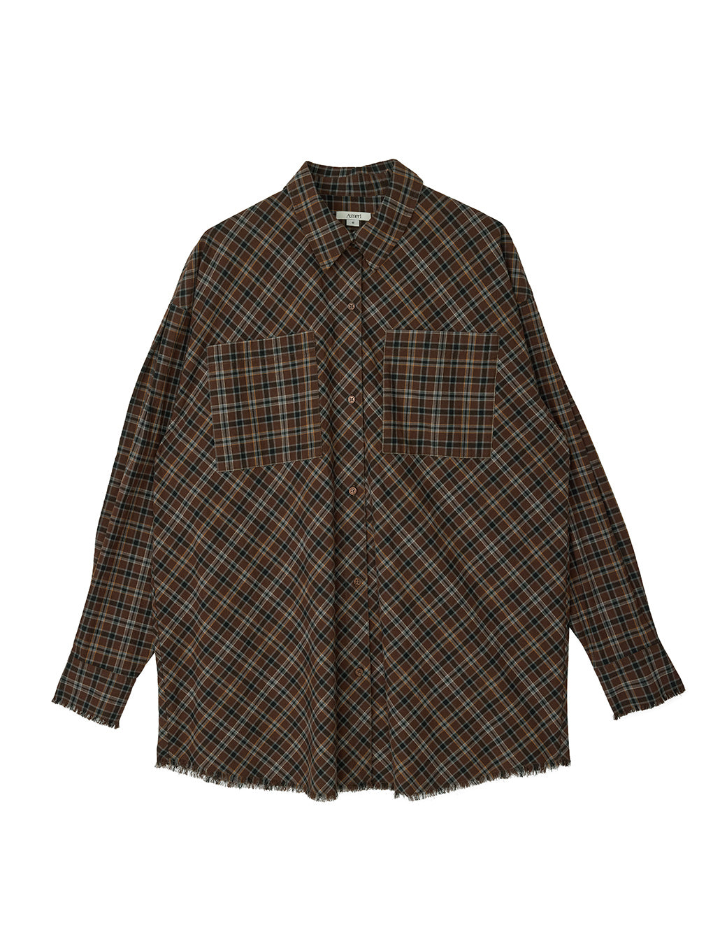 CHECK SCARF SET FRINGE SHIRT