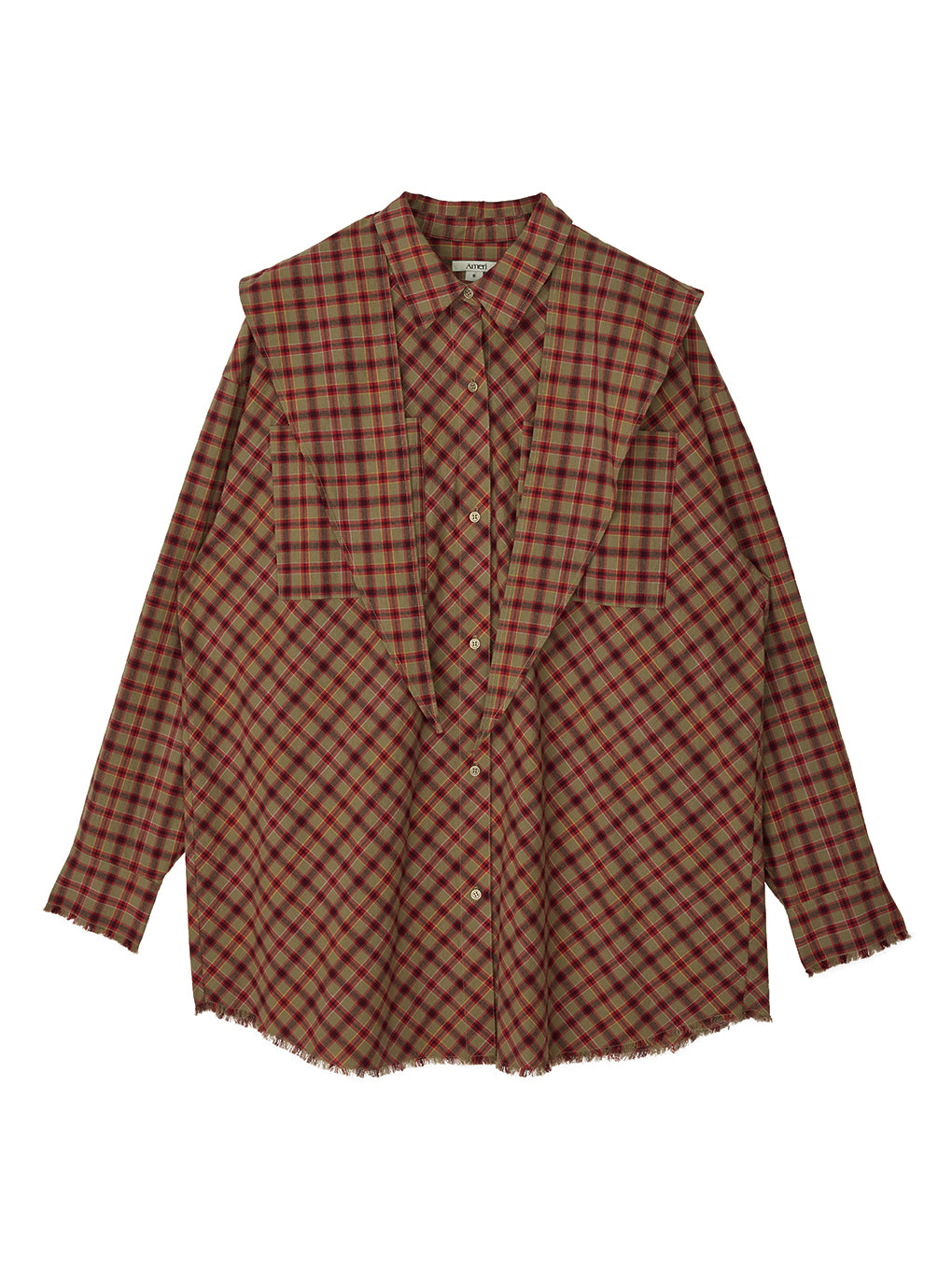 CHECK SCARF SET FRINGE SHIRT