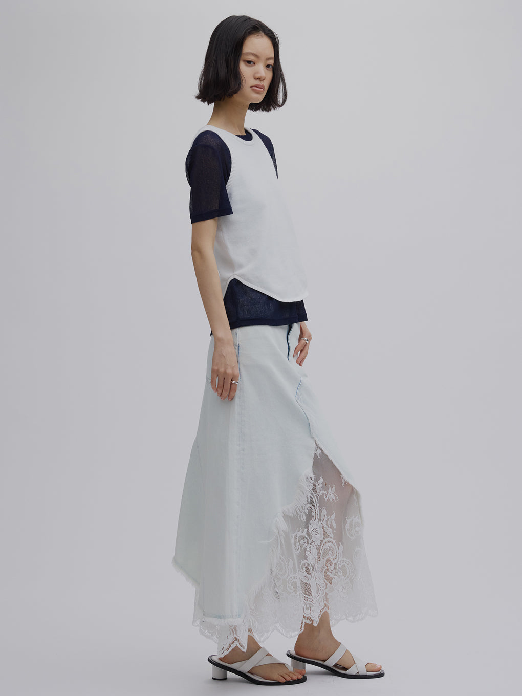 REMAKE LIKE DENIM LACE LAYERED SKIRT