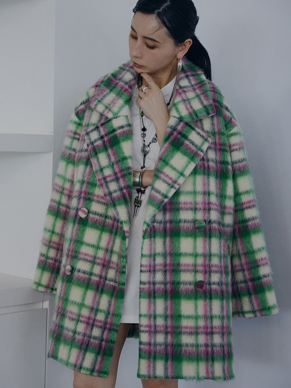 ADORABLE SHAGGY CHECK COAT