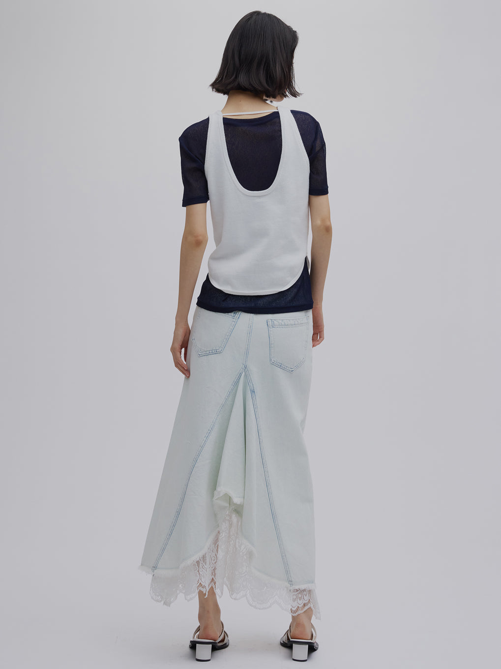 REMAKE LIKE DENIM LACE LAYERED SKIRT