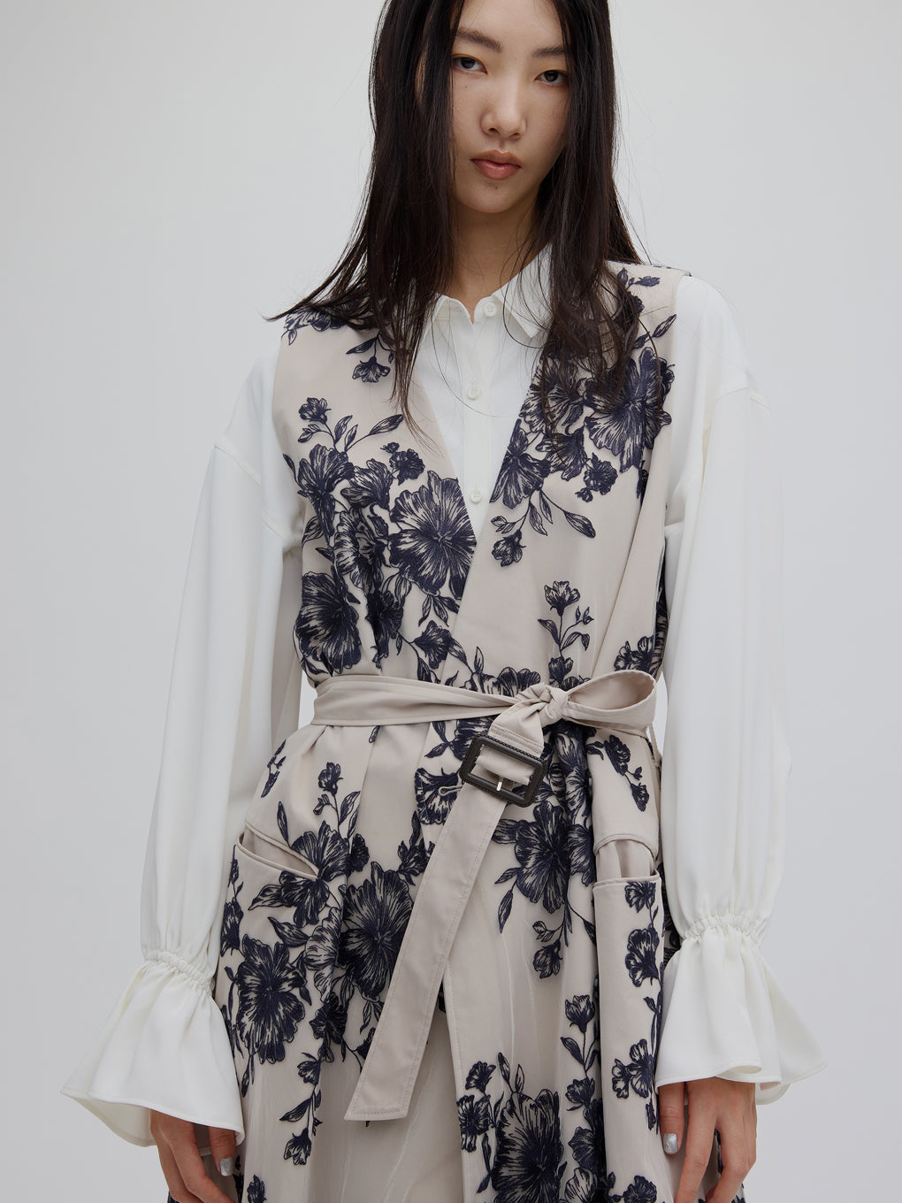 3WAY TULLE EMBROIDERY DOCKING TRENCH COAT